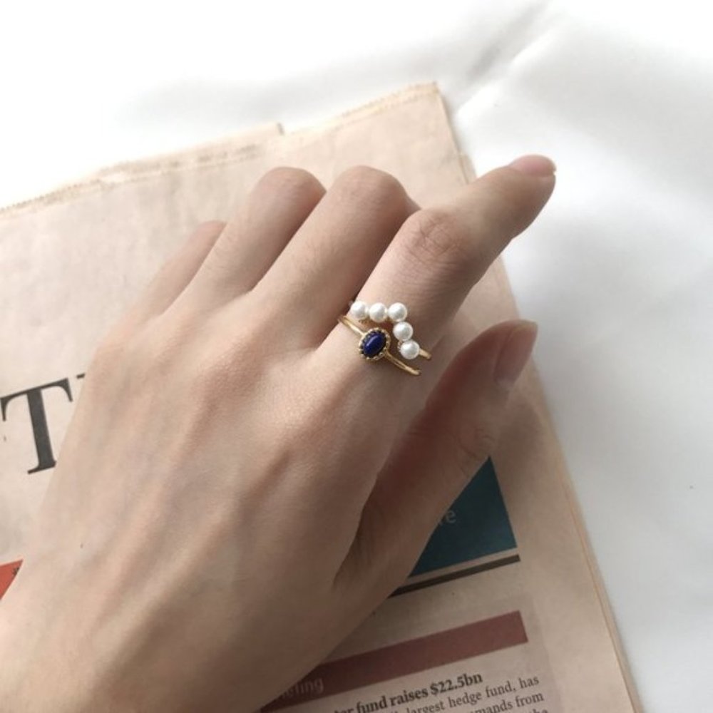 💕LAST ONE 18K Goldplated Rings Pearls Dark Stone